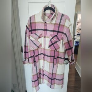 Pink Plaid Long Coat